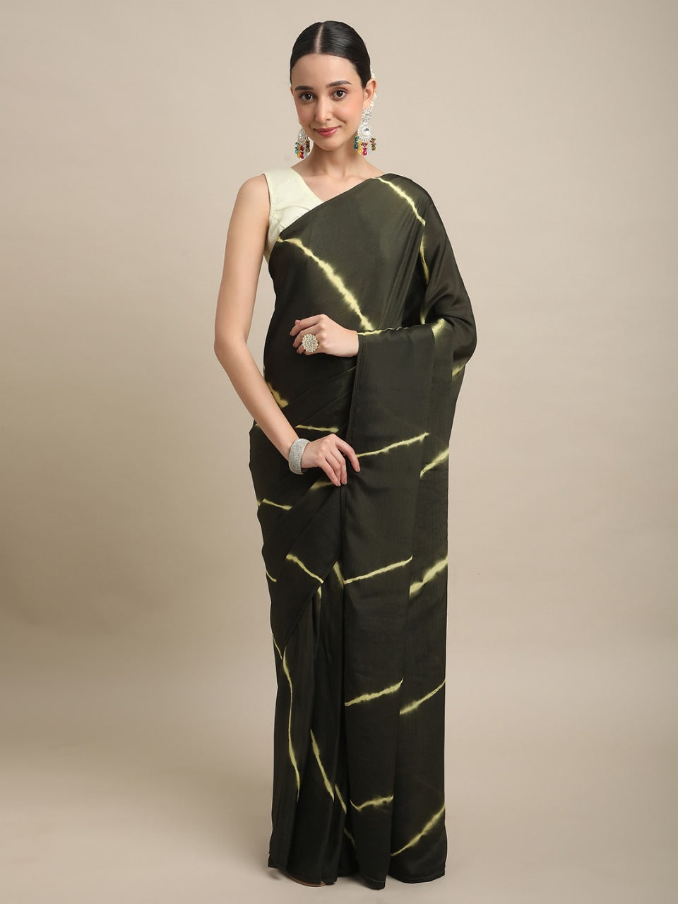 Mehendi Silk Chiffon Leheriya Saree