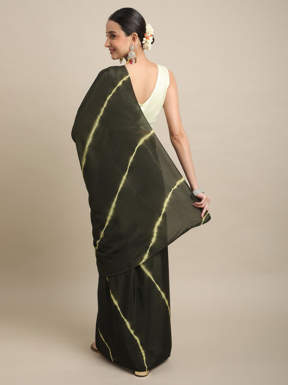 Mehendi Silk Chiffon Leheriya Saree