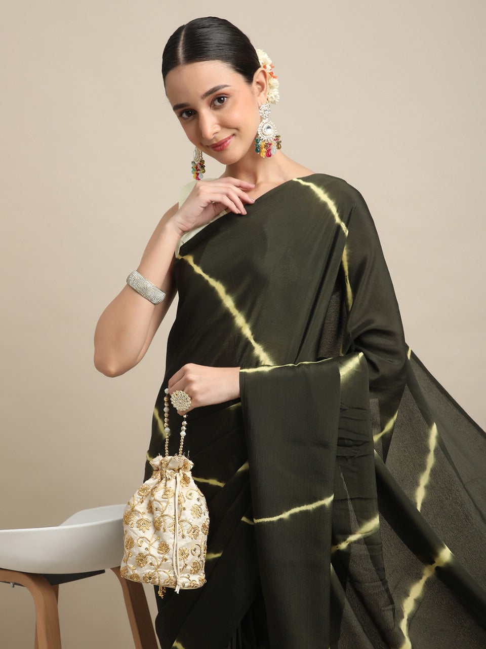Mehendi Silk Chiffon Leheriya Saree
