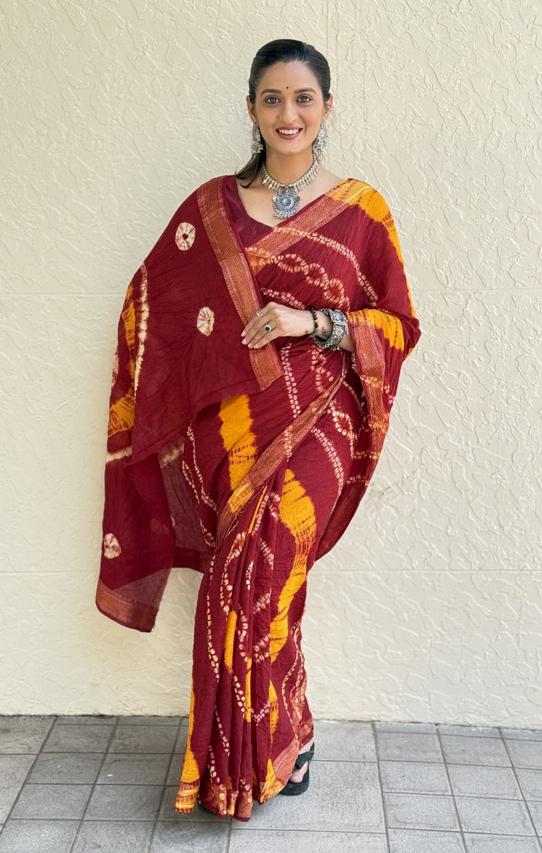 Pure Mulmul Cotton Hand Shibori Red Saree – Kayabandh