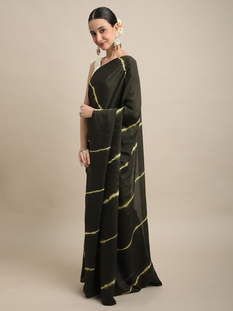 Mehendi Silk Chiffon Leheriya Saree
