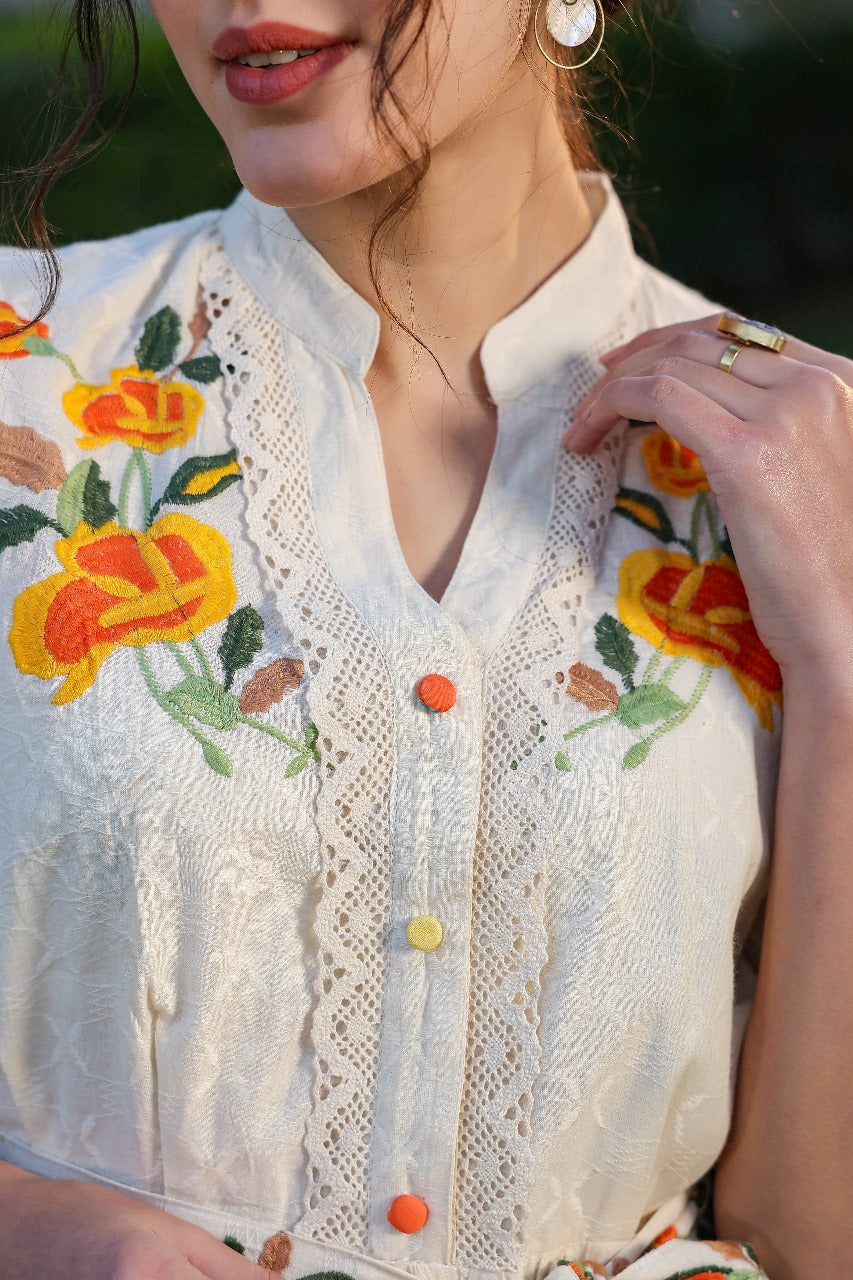 sachin and babi light blue dress Women Cream Embroidered A Line Dress – Kayabandh